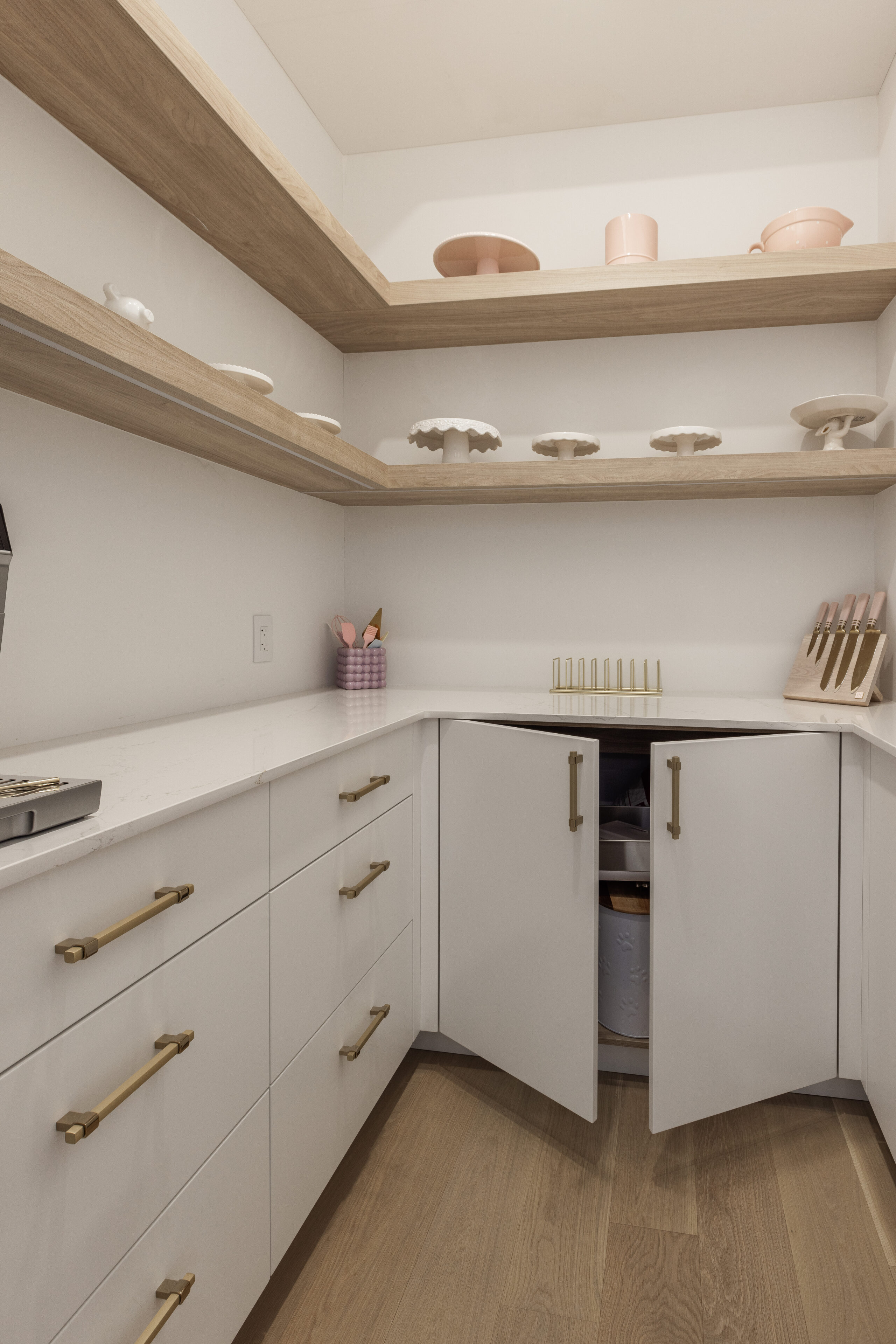 Discover a sleek modern pantry blending functional storage with elegant design elements for an organized culinary space.