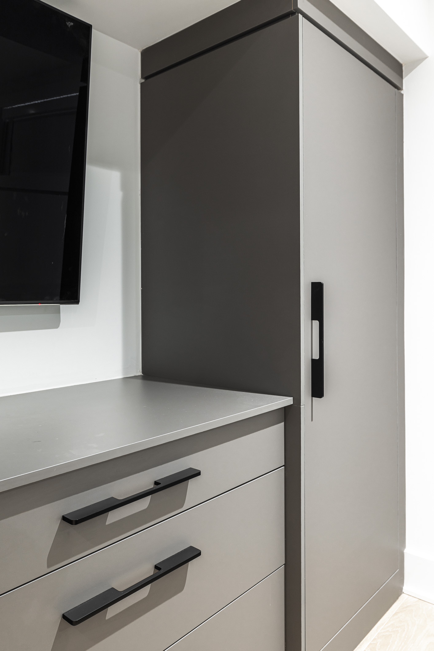 Sleek gray minimalist furniture combines style and functionality, perfect for enhancing contemporary interiors.
