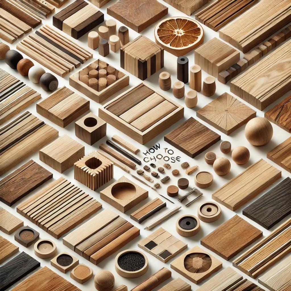 How to Choose the Right Wood for Your Custom Cabinets with wood species like oak, maple, cherry, walnut, and grain patterns.